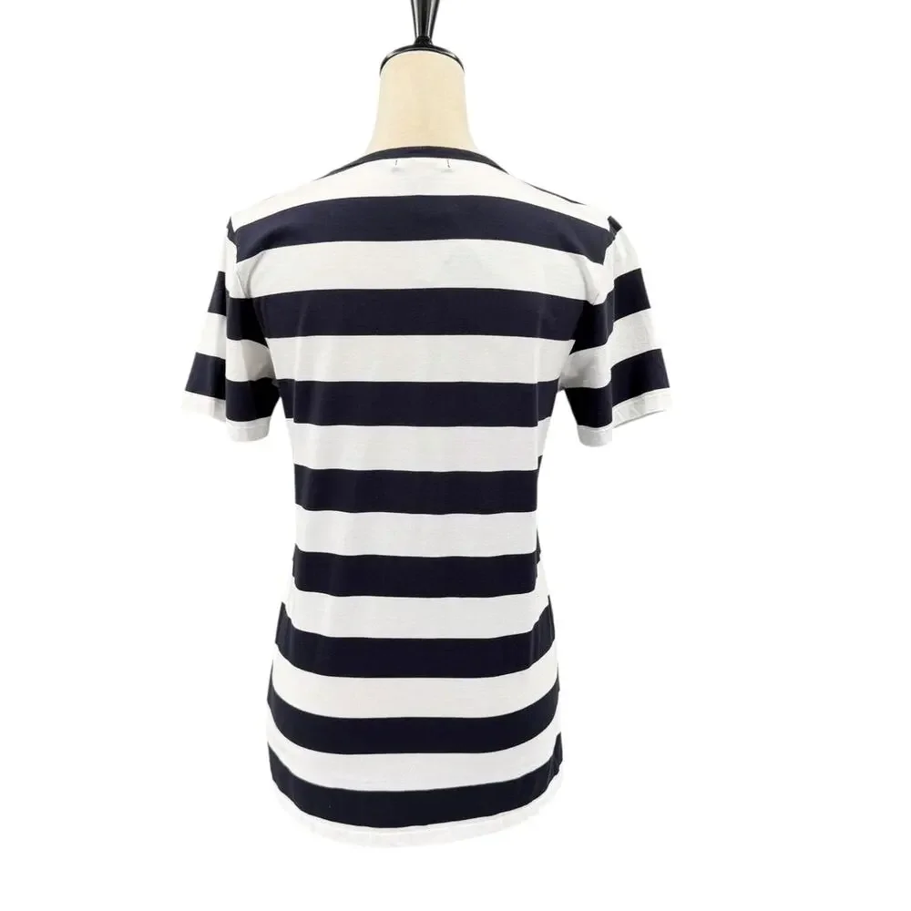 Burberry Brit NWT Navy & White Cotton Striped Pocket V-neck Casual Tee Shirt - Picture 2 of 11